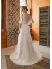 Ivory Lace Tulle Slit Open Back Elegant Wedding Dress
